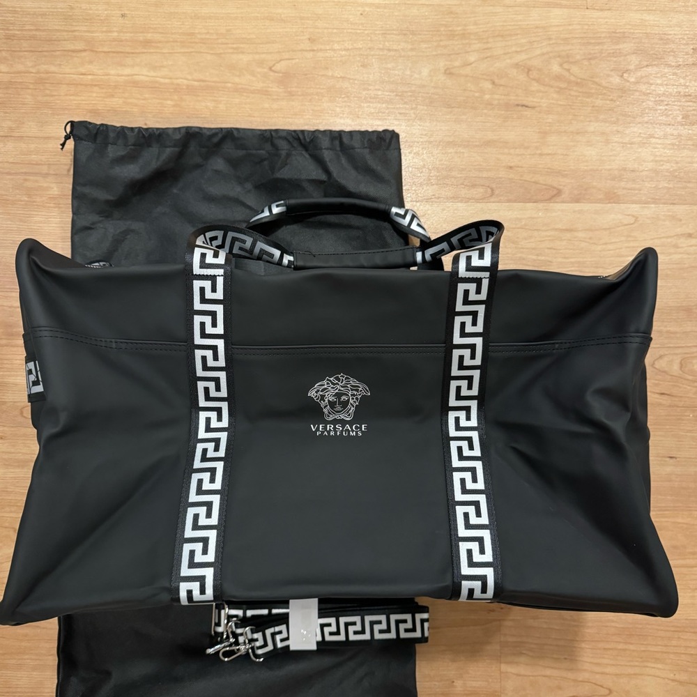 VERSACE Parfums Large Black Duffel Bag Weekender Travel Gym Bag New